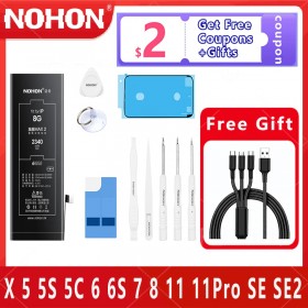NOHON Battery For iPhone 5 5s 6 6S 7 8 Plus X SE SE2 SE3 11 11PRO 11PROMAX Replacement Mobile Phone Bateria  Free Tools